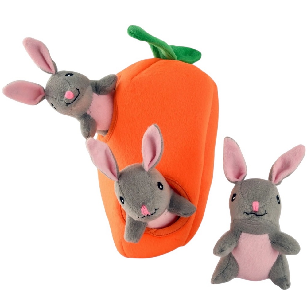 Zippy Paws 2699 Burrow Bunny & Carrot Plush Dog Toy Bew Bunnies have Squeakers